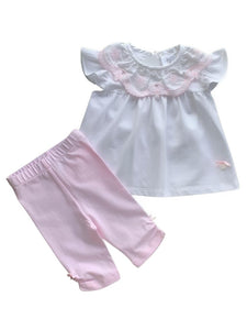 Girls Pink & White Cotton Legging Set