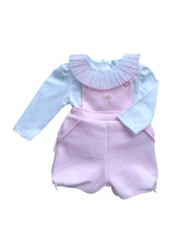 Load image into Gallery viewer, Girls Pink & White Dungaree Short Set