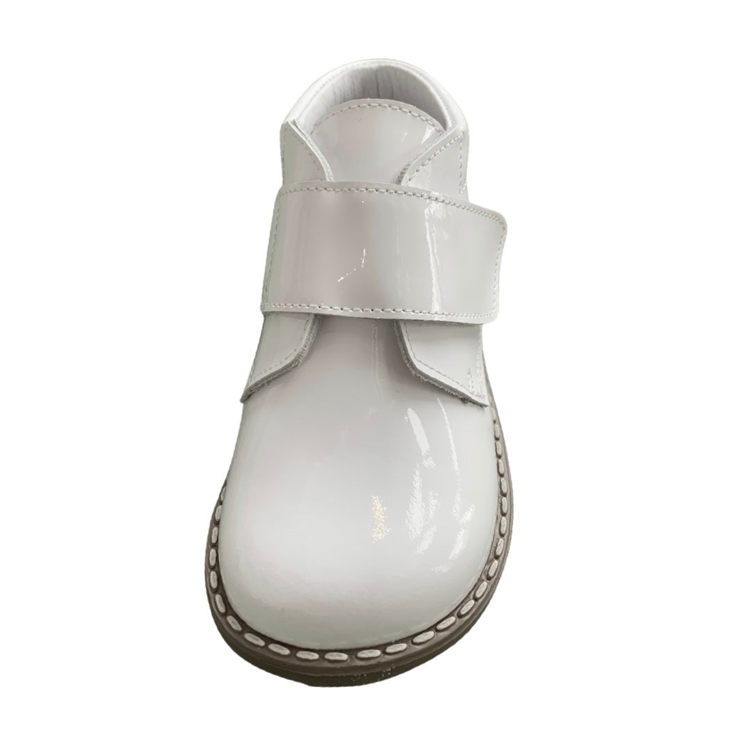 Boys white patent boots