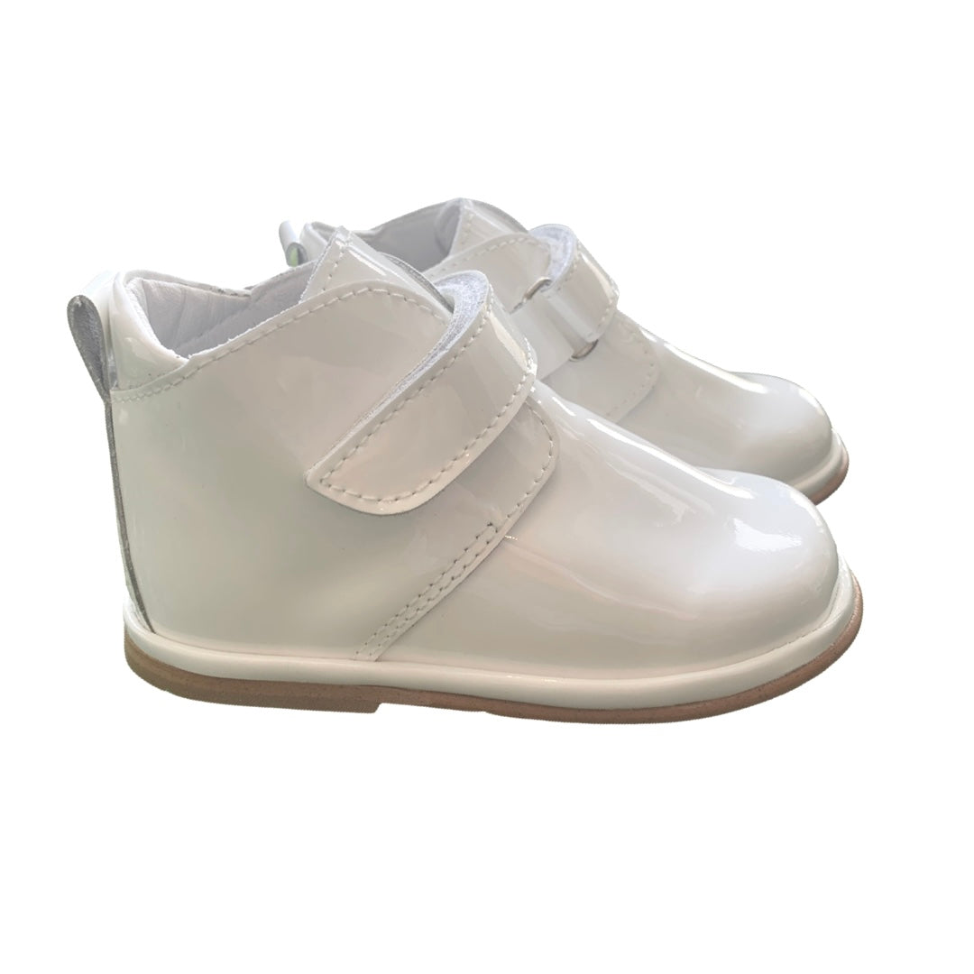 Sergio White patent boots