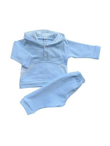 Boys Blue Cotton Hooded Jersey Trouser Set