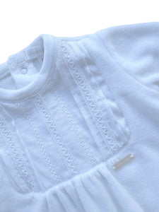 White Cotton Velour Embroidered Babygrow