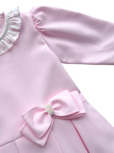 Load image into Gallery viewer, Girls Pink Twill Dress &amp; Hairband Set with Bows