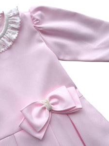 Girls Pink Twill Dress & Hairband Set with Bows