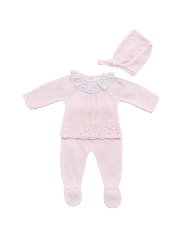 Baby Girls Pink Cotton Knit Footed Trouser Set