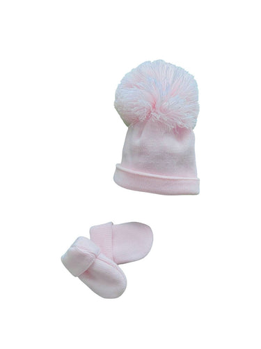 Girls Pink Hat & Mitten Set