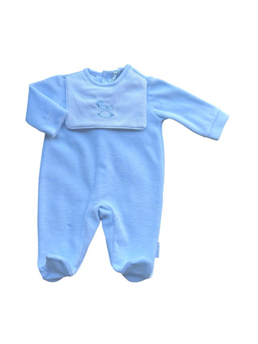 Pale Blue Velour sleepsuit