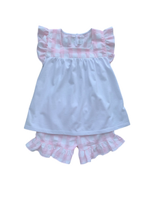 Girls Pink Checked Short Set