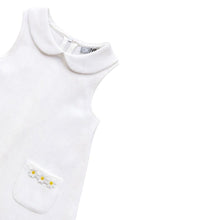 Load image into Gallery viewer, Girls White Cotton Piqué Daisy Pocket Dress - Char-le-maine | Luxury Baby &amp; Children's Wear