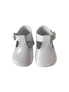 Unisex Classic White Patent Pram Shoe