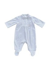 Load image into Gallery viewer, White Cotton Velour Embroidered Babygrow
