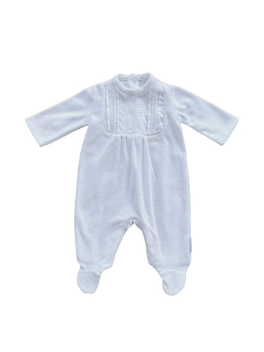 White Cotton Velour Embroidered Babygrow