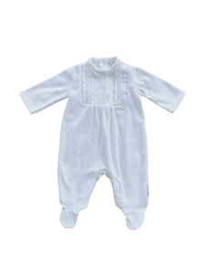 White Cotton Velour Embroidered Babygrow