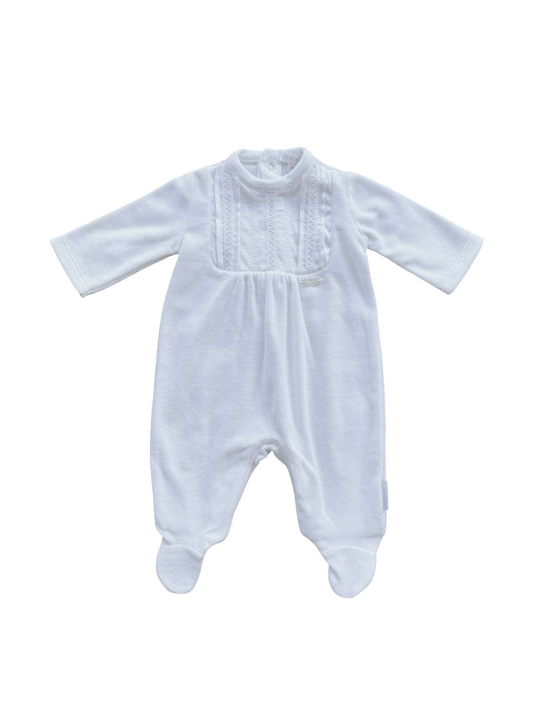 White Cotton Velour Embroidered Babygrow