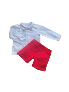 Boys White & Red Shorts Set