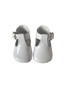 Unisex White Patent Pram Shoe