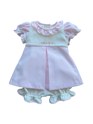 Girls Pink & Ivory Dress and Bloomer Set