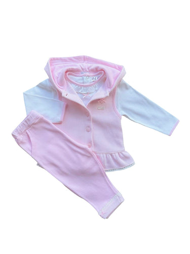 Girls Pink & White Cotton Leggings Set