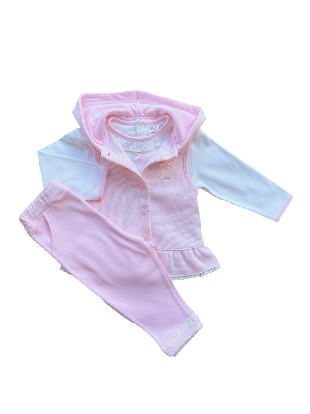 Girls Pink & White Cotton Leggings Set