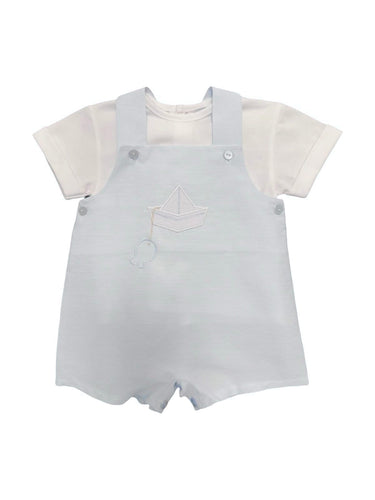 Boys White & Blue Striped Cotton Dungaree Set