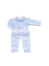 Load image into Gallery viewer, Blue &amp; White Knitted Trouser Set
