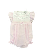 Load image into Gallery viewer, Pink and White Smocked Romper