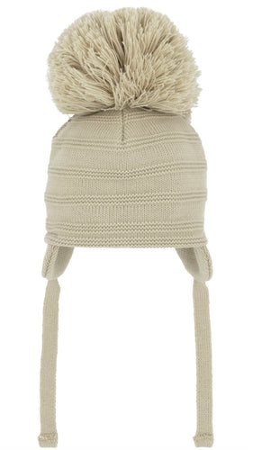 Beige Large Pom Pom Hat