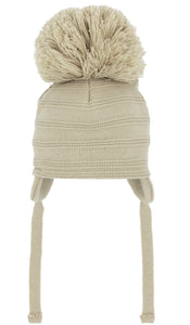 Beige Large Pom Pom Hat