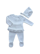 Load image into Gallery viewer, Girls White Knitted Babysuit &amp; Hat Set