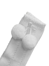 Load image into Gallery viewer, White Knee High Pom Pom Socks - Char-le-maine | Luxury Baby &amp; Children's Wear