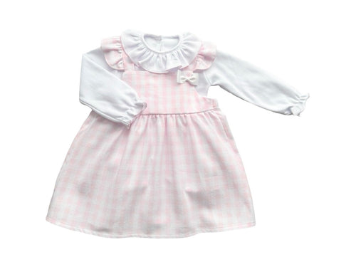 Girls Pink and White Pinafore Dress Set