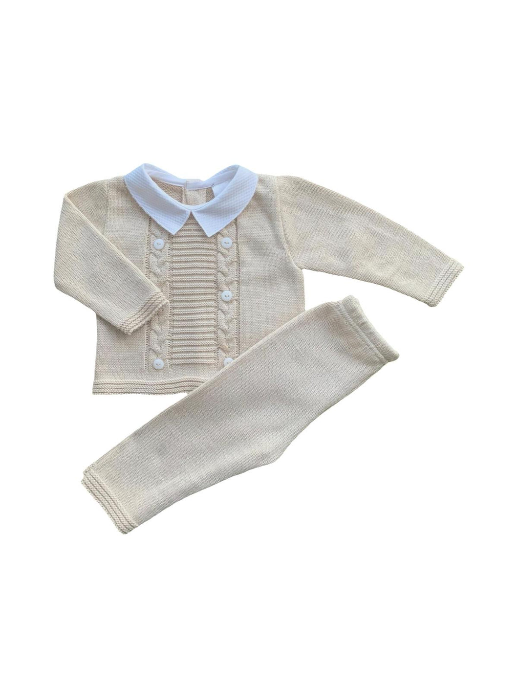 Boys Beige Knit Trouser Set