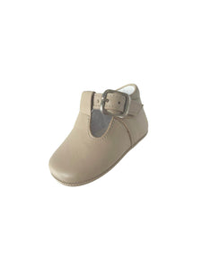 Unisex Beige Leather Pram Shoe