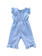 Load image into Gallery viewer, Girls pale blue and white Gingham Jumpsuit