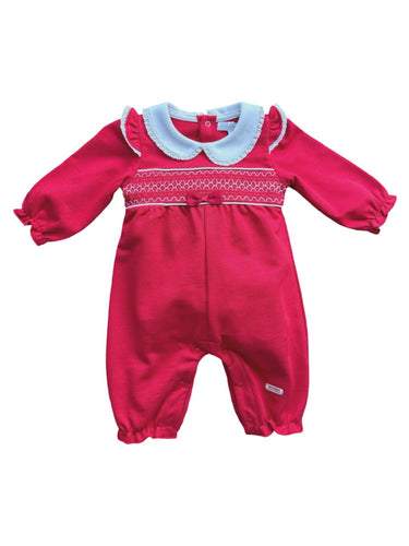 Baby Girls Red Smocked Playsuit