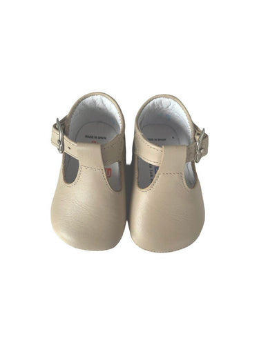 Unisex Beige Leather Pram Shoe