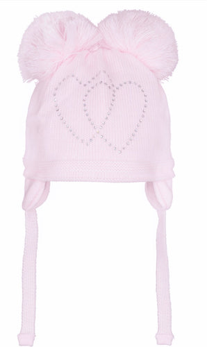 Girls Pink Double Pom Pom Hat