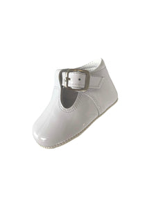 Unisex White Patent Pram Shoe