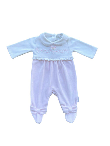 Girls Pink & White Cotton Babygrow with Floral Embroidery