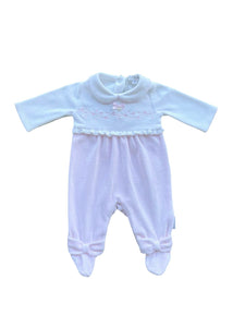 Girls Pink & White Cotton Babygrow with Floral Embroidery