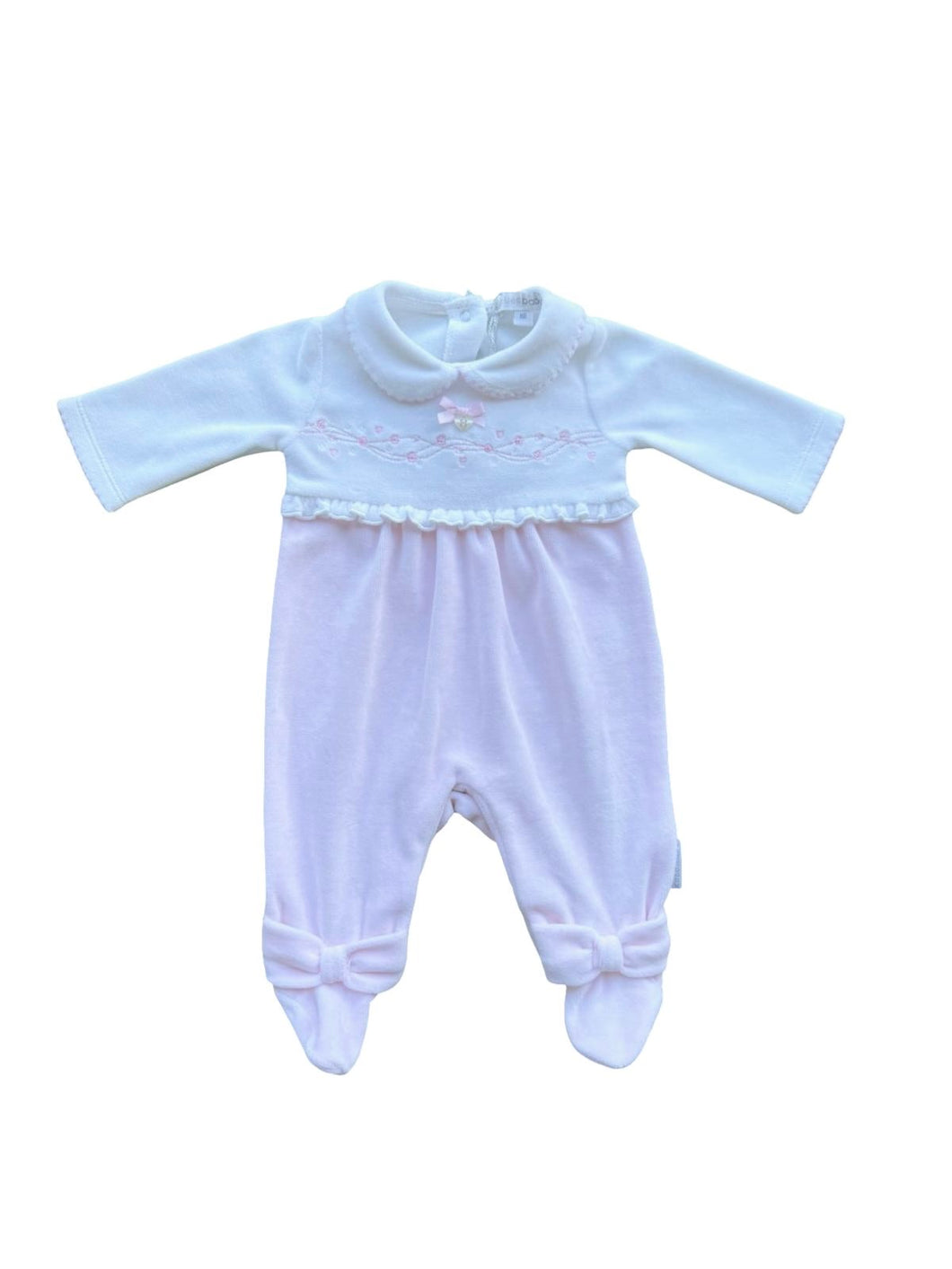 Girls Pink & White Cotton Babygrow with Floral Embroidery