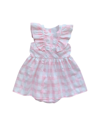 Girls Pink and White Check Cotton Dress