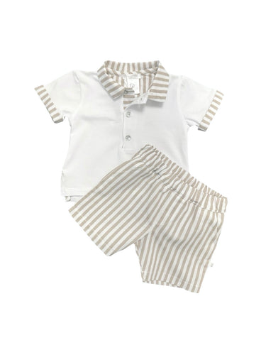 Boys Beige and White Short Set