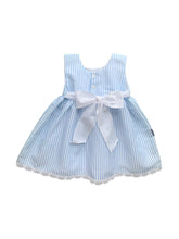 Load image into Gallery viewer, Girls Blue and White Stripped Cotton Dress