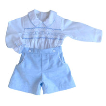 Load image into Gallery viewer, Boys Blue &amp; White Smocked suit
