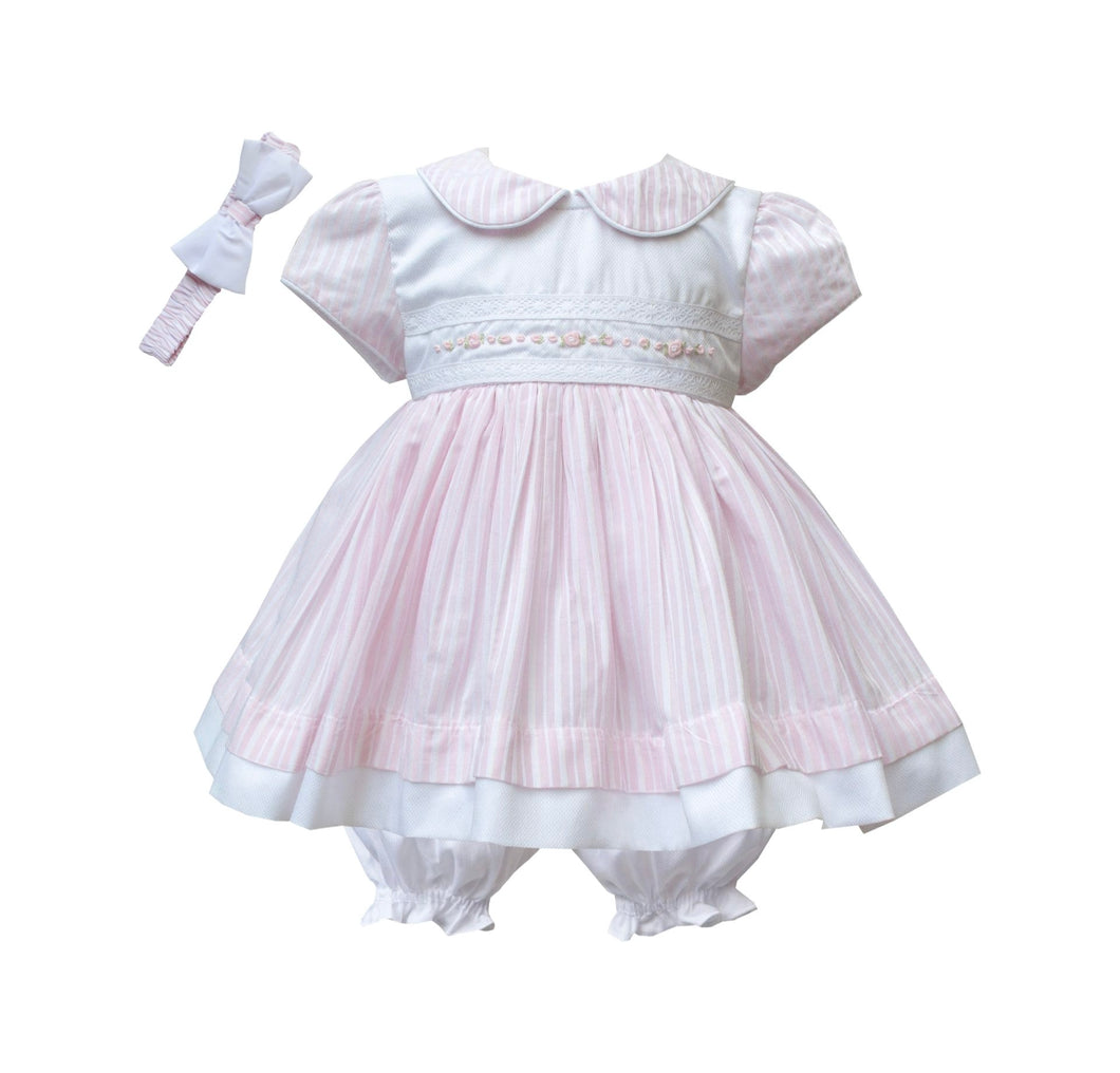 Girls Pink Striped Cotton Dress Set