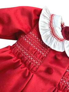 Girls Smocked Red Velvet Dress