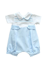 Load image into Gallery viewer, Baby Boys Blue Smocked Romper - Char-le-maine | Luxury Baby &amp; Children's Wear