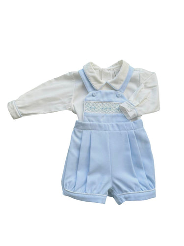 Boys Blue and Ivory Smocked Dungaree Set