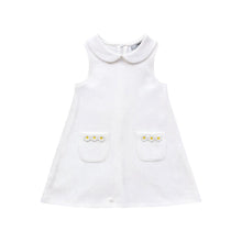 Load image into Gallery viewer, Girls White Cotton Piqué Daisy Pocket Dress - Char-le-maine | Luxury Baby &amp; Children's Wear